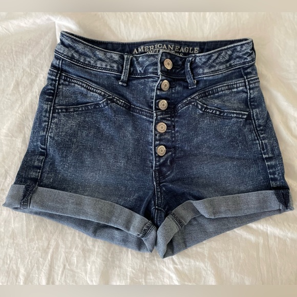 American Eagle Super Stretch Button Fly Denim Shorts Size 2 Vintage Y2K Preppy - Picture 1 of 6